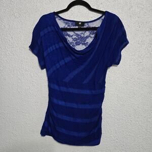 Iz Byer Womens Y2K 90's Cowl Neck Babydoll Top Lace Back Blue Size‎ L Whimsigoth